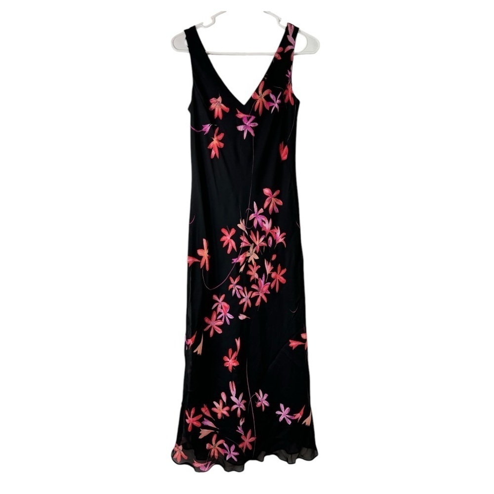 Vintage Y2K Jones New York Size 8 Black Red Floral Sleeveless Maxi Dress Chiffon